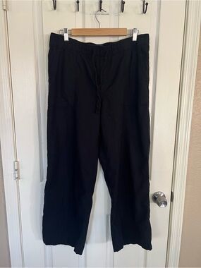 Gap Black Linen Blend Wide Leg Pull On Pants Drawstring Elastic Waist Size L